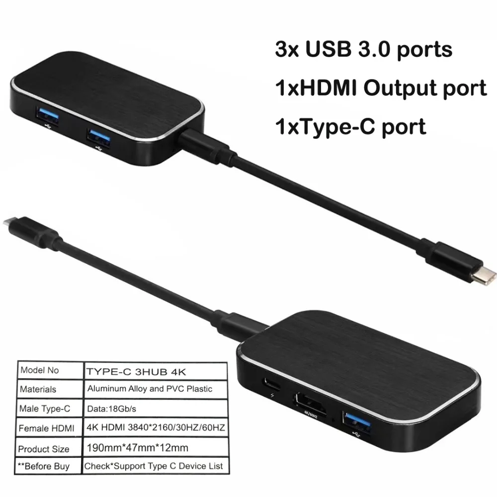 Концентратор HDMI2.0 адаптер 4K 60 Гц, 5-в-1 Тип C концентратор, 100W USB-C Мощность доставки, с 3 портами(стандарт 3,0 Порты, для Macbook pro Dell XPS 13 НС Switc