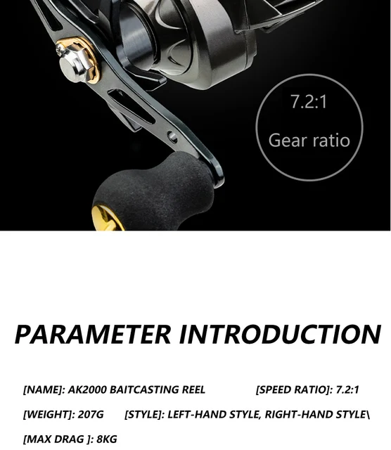 2022 New Fishing Reel AK2000 Series 7.2:1 Baitcasting Reel 8kg Max Drag  Sturdy Saltwater/Freshwater Fishing Wheel