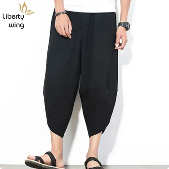 

Summer Linen Mens Short Trousers Pantalones Hombre Pantacourt Homme Fashion Drop Crotch High Quality Loose Pants For Male