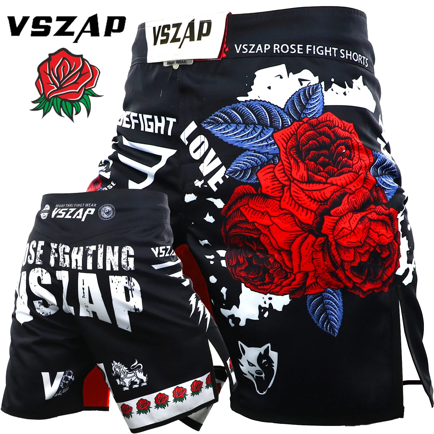 

VSZAP Rose MMA Shorts Kick Boxing Muay Thai Shorts Trunks BJJ Training Fitness Shorts Sanda Boxe Fight Wear Grappling Mma Pants