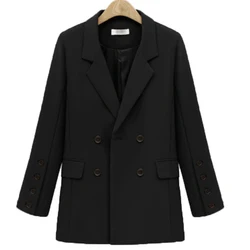 Blazer casual feminino folgado, para outono e inverno, cor sólida, tamanho médio, blaser grande, solto