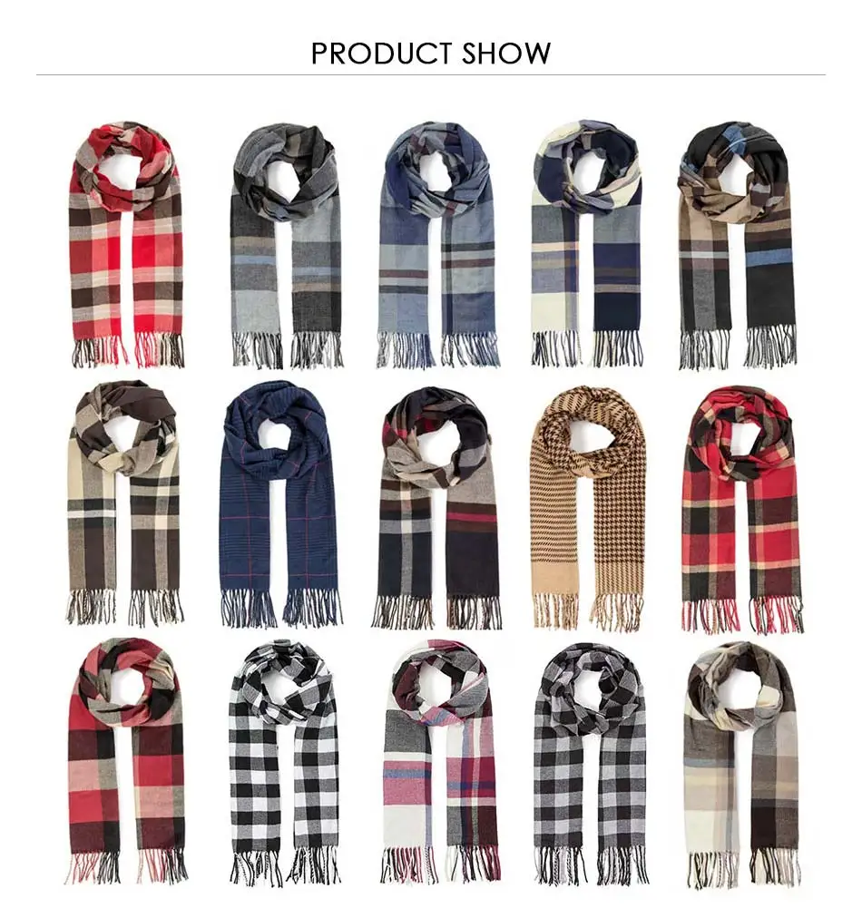 Модный зимний шарф для мужчин и женщин, шарф с кисточками в клетку, Женская шаль, вязаный зимний теплый шарф унисекс, длинный женский шарф