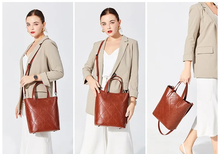 Autumn And Winter Solid Color Sheepskin Retro Fashion Ladies Leather Large Capacity Handbags Shoulder Bag Women's Handbags C1196