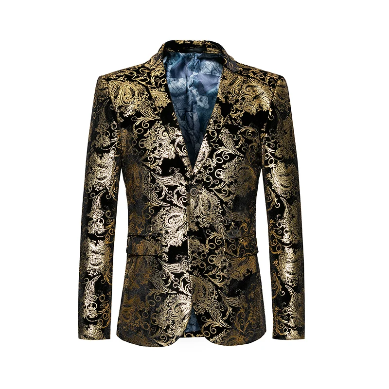 

Men Floral Casual Slim Gold Blazers 2018 New Arrival Fashion Luxury Party Single Breasted Male Suit Jacket Plus Size M-6XL