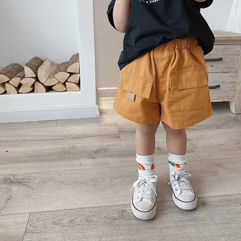 

2020 Summer Shorts children's solid thin tooling wear Boys and girls' Korean pocket solid hot trouser high quality wear 3-13