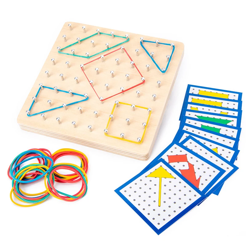 Детские Монтессори сенсорные игрушки геометрические формы доска деревянная резиновая галстук ногтей доски с карточками дошкольного обучения игрушки для детей