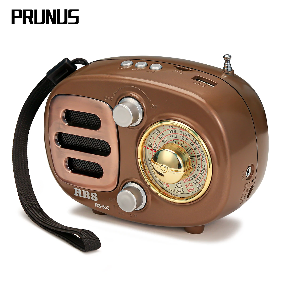 Портативное ретро радио PRUNUS Bluetooth колонка AM и FM с перезаряжаемой батареей