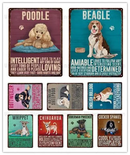 

Dog Vintage Tin Sign Metal Sign Decorative Plaque Wall Decor Animal Pet Metal Poster Living Room Cafe Farm Home Decoration