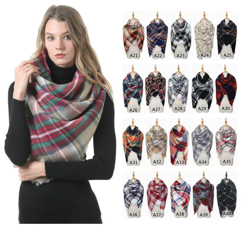 

Amazon Cross Border Exclusively for Plaid Shawl Extra-large Faux Cashmere Kerchief Warm WOMEN'S Scarf Scarf Manufacturers Wholes