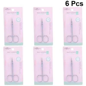 

6pcs Eyebrow Scissors Stainless Steel Eye-Brow Shaping Scissors Vibrissa Scissors for Woman (Silver)