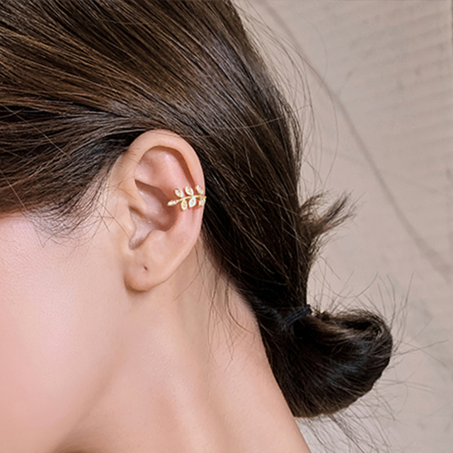 Crystal Leaves Ear Clips Leaf Ear Cuff For Women Fashion Gold Silver Color Cubic Zirconia Clip Earrings Jewelry