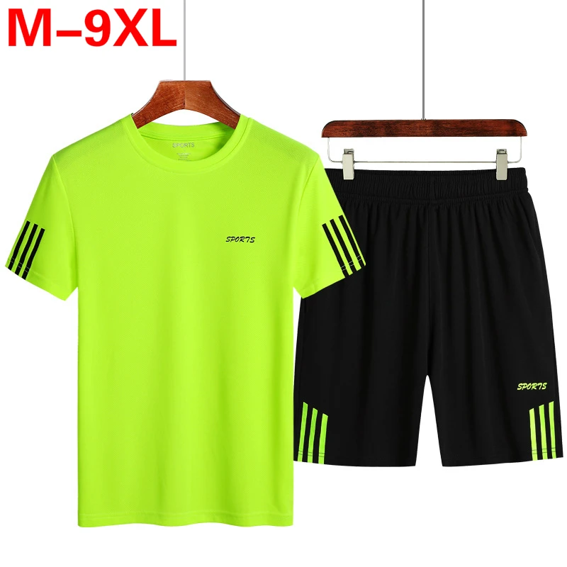 Plus Size 7XL 8XL 9XL Mens Two Piece Sets Top Shorts Sweatsuit Men Tracksuit Training Sportwear Man Tee Shirt Summer Clothing