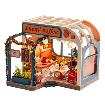 

Christmas Doll house model toys role play elegant house furnishing articles Luoqi’ s coffee room children toys not include glue