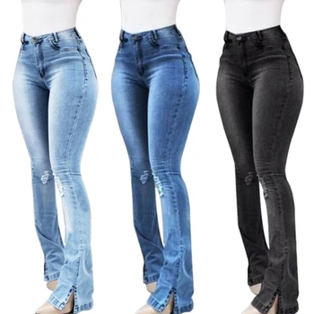 

Retro jeans women's high waist flare pants wide leg trousers winter long pant Slim skinny trousers