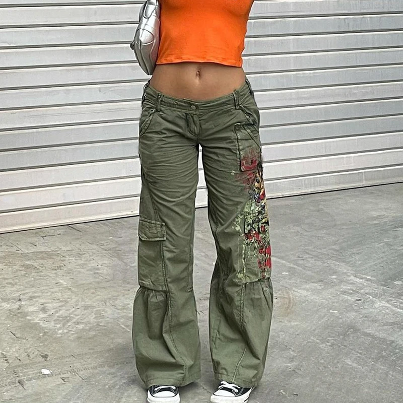 Retro Punk Style Large Pocket Tooling Jeans Women's Street Fashion Pants