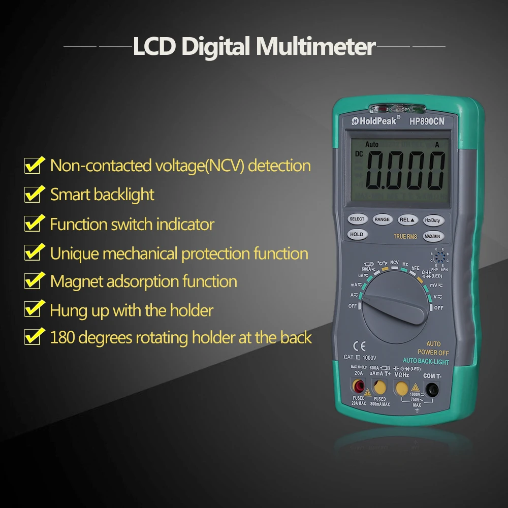 HoldPeak HP-890CN ЖК-цифровой мультиметр DMM с NCV детектором постоянного тока переменного напряжения измеритель тока сопротивление Capaticance тестер