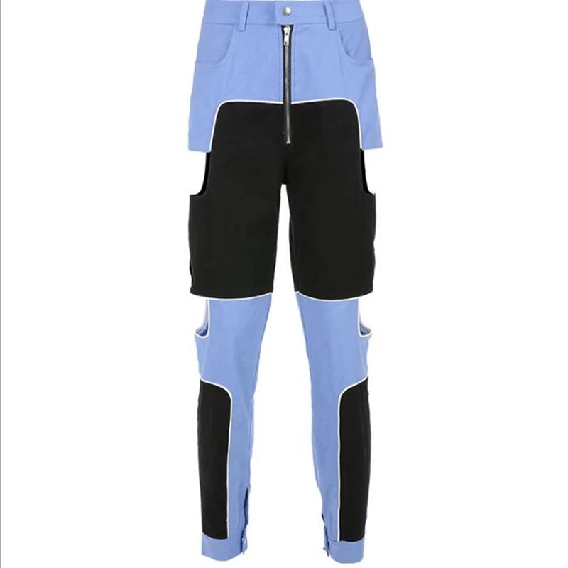 

Cargo Pants Women High Waist 2020 Contrast Color Long Trousers Sexy Hollow Out Jogger Bottoms Woman Fashion Streetwear Loose Hot