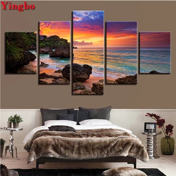 

Full drill Round square DIY 5d diamond painting 5 Pie ces Sunset Beach Paintings Diamond Embroidery Cross stitch Mosaic Picture