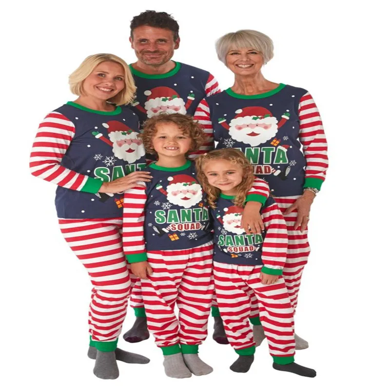 

2Pcs Christmas Parent-Child Nightclothes Pajamas Family Matching Set Striped Elf Printed Baby Unisex Romper 2020 NEW