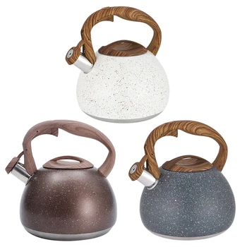 

Stainless Steel 3L Whistling Tea Kettle with Anti-Hot Wood Grain Handle Food Grade Tea Pot Water Bottle for Stove Top Gas Cooker