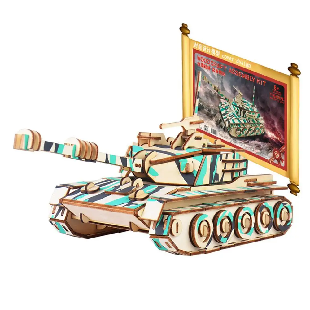 Wooden 3d Tank Building Blocks Kids Diy Craft Educational Puzzle Toy Home Decor Craft Toys