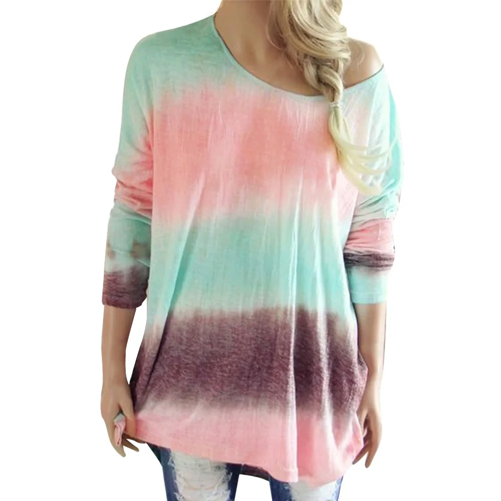 

Color Print T-Shirts Women Casual V-Neck Long Sleeve Tops Autumn Fashion Loose Streetwear T shirt Female Clothing