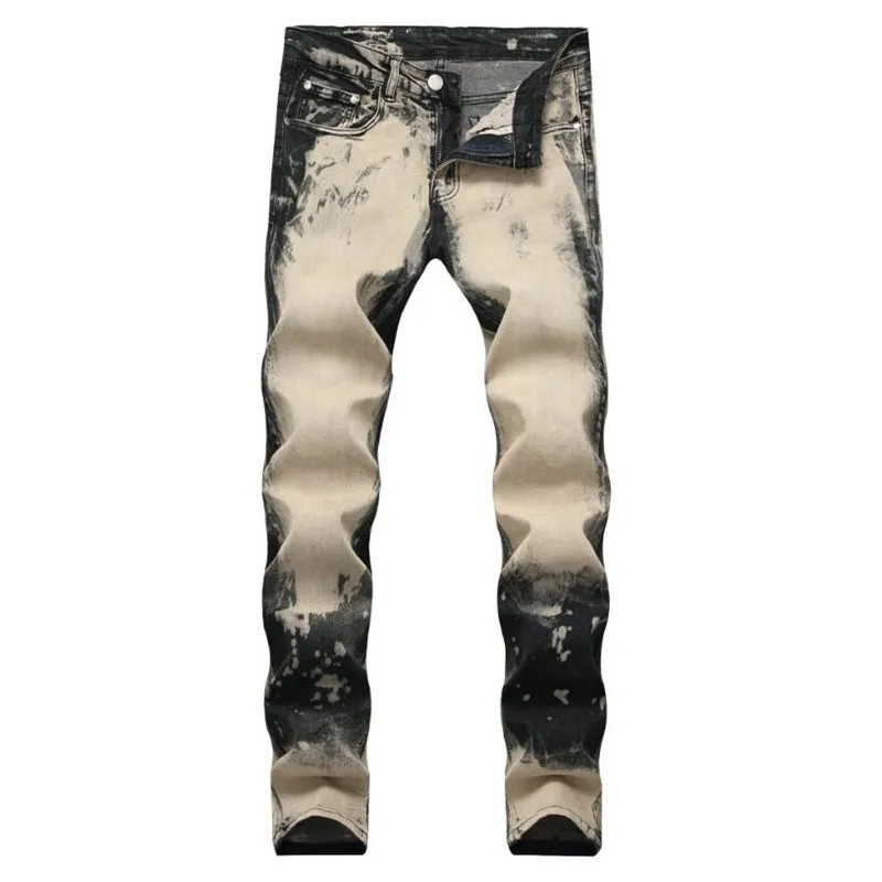 Men Draped Ripped Skinny Biker Holes Solid Color Washed Jeans Destroyed Straight pants Slim Fit Denim Scratched Overalls Jean 16 |