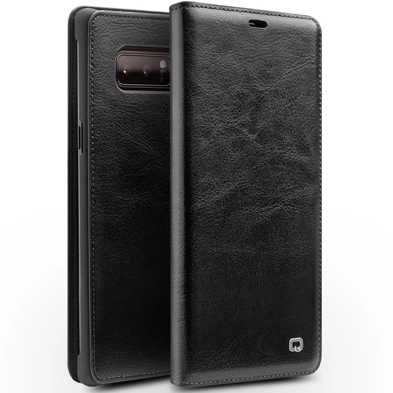 QIALINO, Роскошный Ретро кошелек, чехол s для samsung Galaxy Note, 9/8, натуральная кожа, откидная крышка, слот для карт, для Galaxy Note 8, чехол, крышка - Цвет: Black