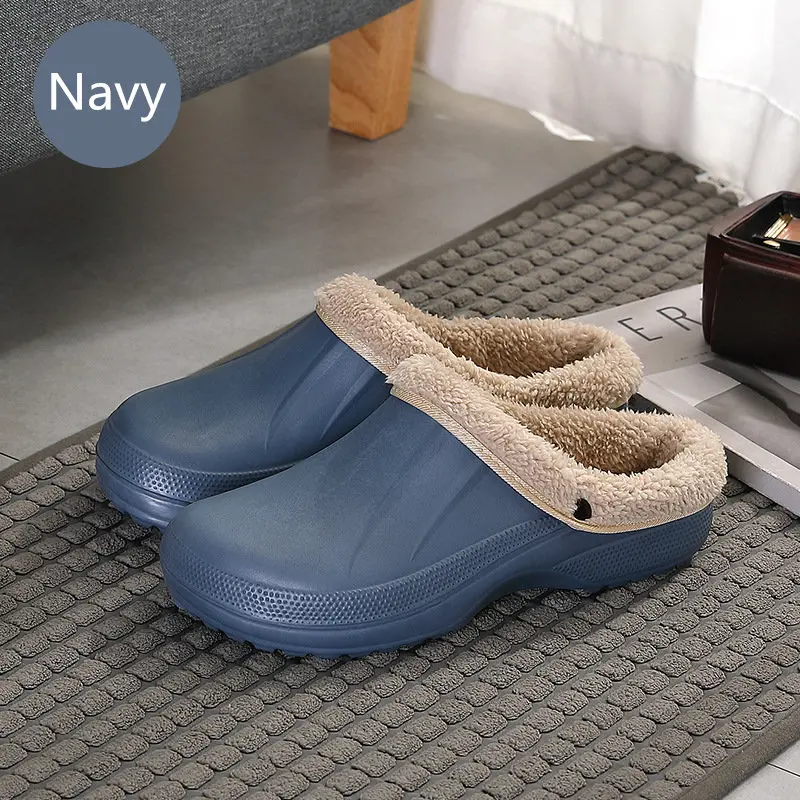 Navy Waterpoof Women Indoor Slippers Warm Plush Winter Shoes Woman Men Home Slipper Soft EVA Anti-slip Lovers Floor Slides SH10181 - Цвет: Navy