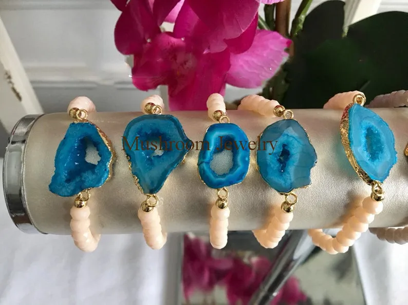 Boho Druzy эластичный браслет стеклянный браслет с бусинами из кристаллов для женщин - Окраска металла: blue one