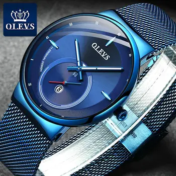 

OLEVS blue quartz men's watch, ultra-thin net with fashionable and simple luminous inlaid diamond waterproof men's watch men