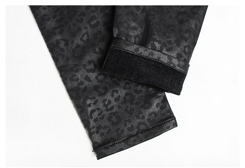 Сексуальные леопардовые штаны новые зимние теплые бархатные черные из искусственной кожи тонкие женские Стрейчевые с высокой талией