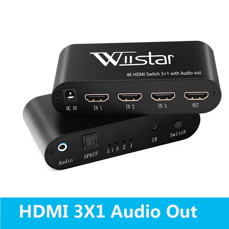 

Wiistar HDMI Audio Extractor 3 HDMI to 1 HDMI Optical Audio Output Converter Support HD 4K Toslink for Notebook PC