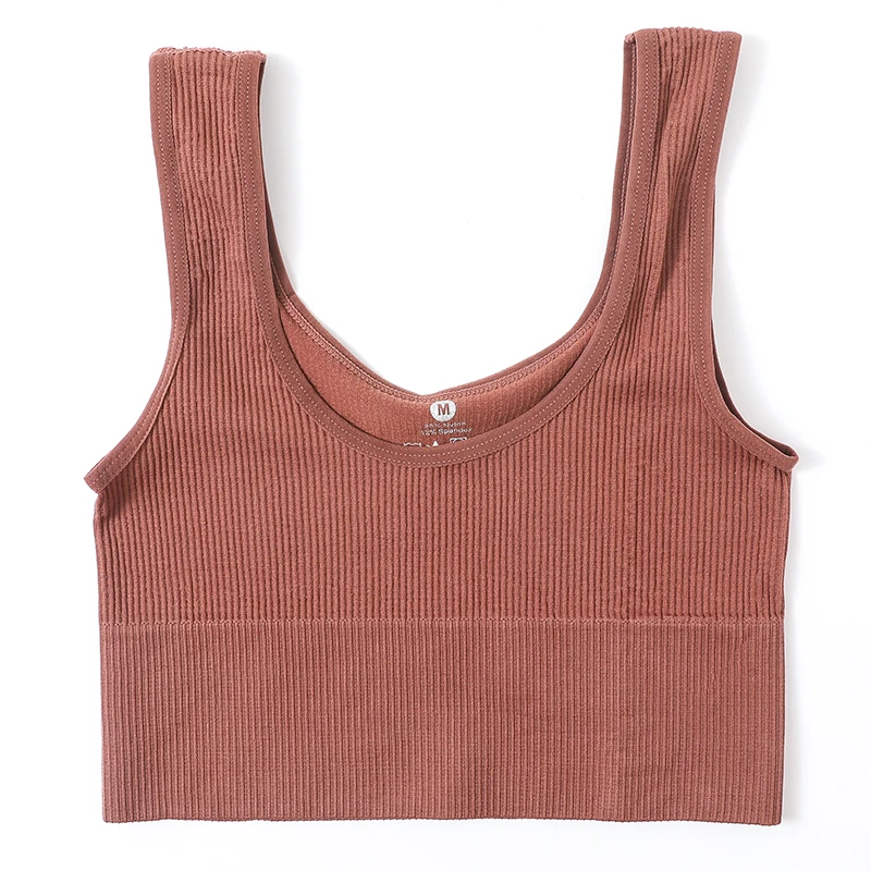 Women's Ribbed Crop Tank Top - Seamless Wireless Bra and Lingerie Fitness Camisole