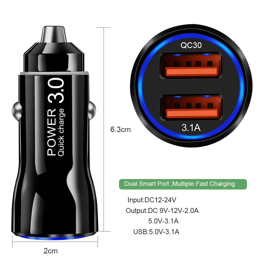 Crauch 5V3A Dual USB Автомобильное зарядное устройство quick charge 3,0 для iPhone X 7 8 samsung S9 huawei Xiaomi QC3.0 быстрое автомобильное зарядное устройство для телефона и планшета