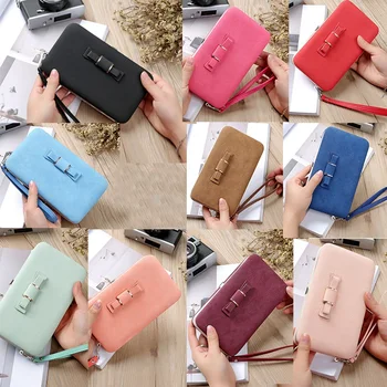 

Wallet Bowknot Ladies Wallet Female Card Holder Mobile Phone Bag PU Ladies Purse Hold Ladies Wallet