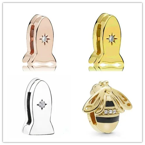 925 Sterling Silver Bead Charm Gold Shine Reflexions Queen Bee Clip Beads Fit Pan Bracciale & Bangle Gioielli Fai Da Te