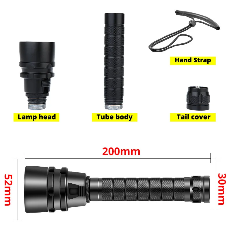 Description Picture 3 of itemIPX8 Waterproof Professional Diver Light Powerful  led Scuba Diving Flashlight LED Underwater 200M Torch Lamp Lanterna RU,Spain