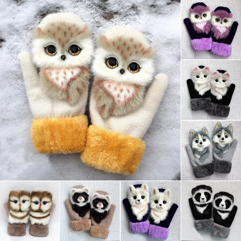 

New Hot Winter Knitted Children's Gloves Warm Soft Rabbit Wool Cartoons Kids Gloves Child Full Finger Baby Boys Girls Mittens
