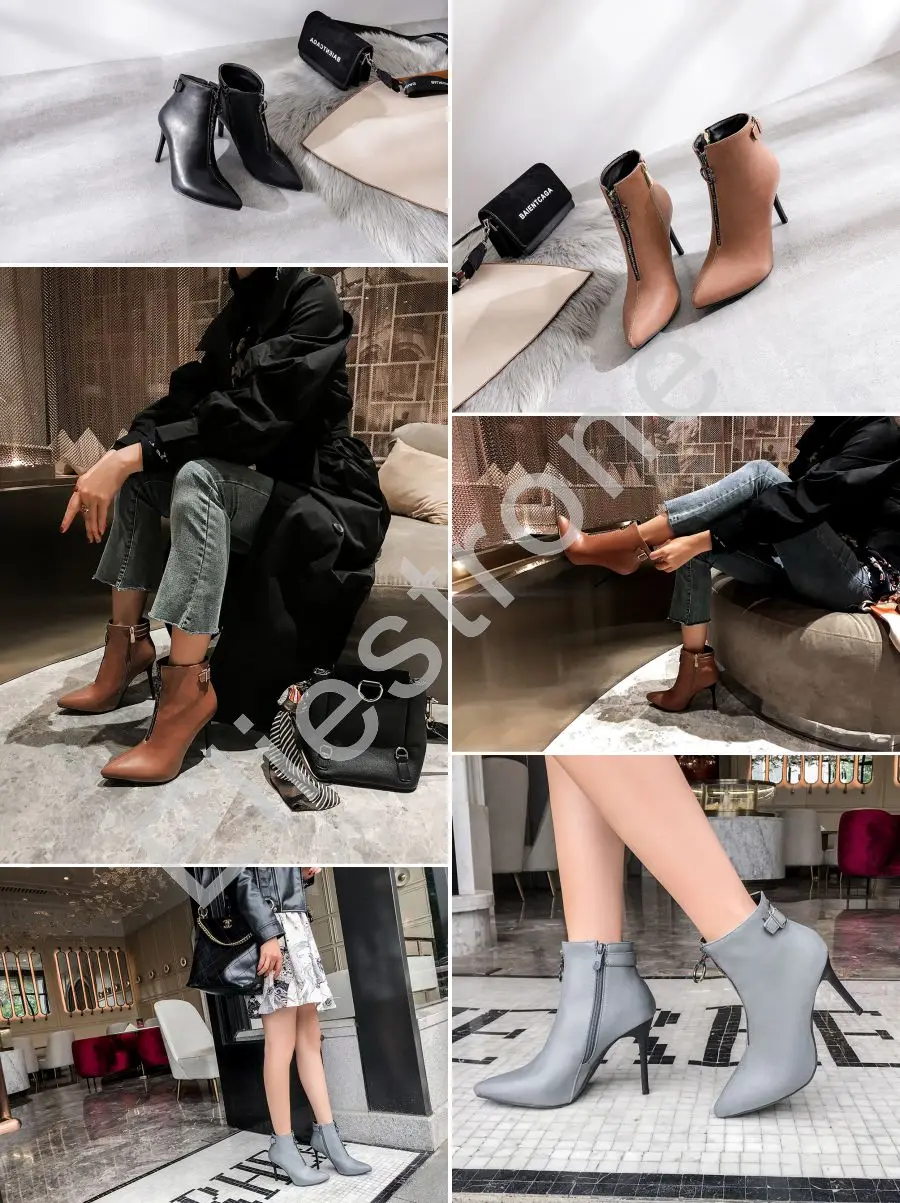 Лидер продаж г., новые Гламурные женские ботильоны серого и коричневого цвета пикантные офисные женские туфли на высоком каблуке Большие размеры 10, 43, 46, 48, LA248