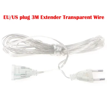 

1pc EU/US plug 3M Extender Transparent Wire for Christmas Led String lights for party festival Indoor Outdoor Garden Decoration