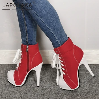 

Lapolaka 2020 Hot Sale Plus Size 47 Platform Ankle Boots Woman Shoes Thin High Heels Zip Up Mix Color INS Hot Party Boots
