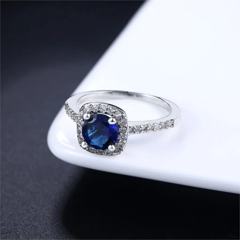 Серебряное изысканное модное квадратное обручальное кольцо, изготовленное из AAA+ Кубического циркония R531 - Цвет основного камня: blue white gold 539