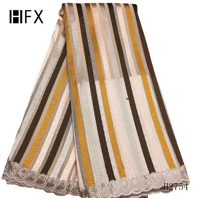 

HFX 2019 High Quality various African Mesh Nigerian Net Lace Fabrics French stripe Cotton tulle Lace Fabric free shipping H2754