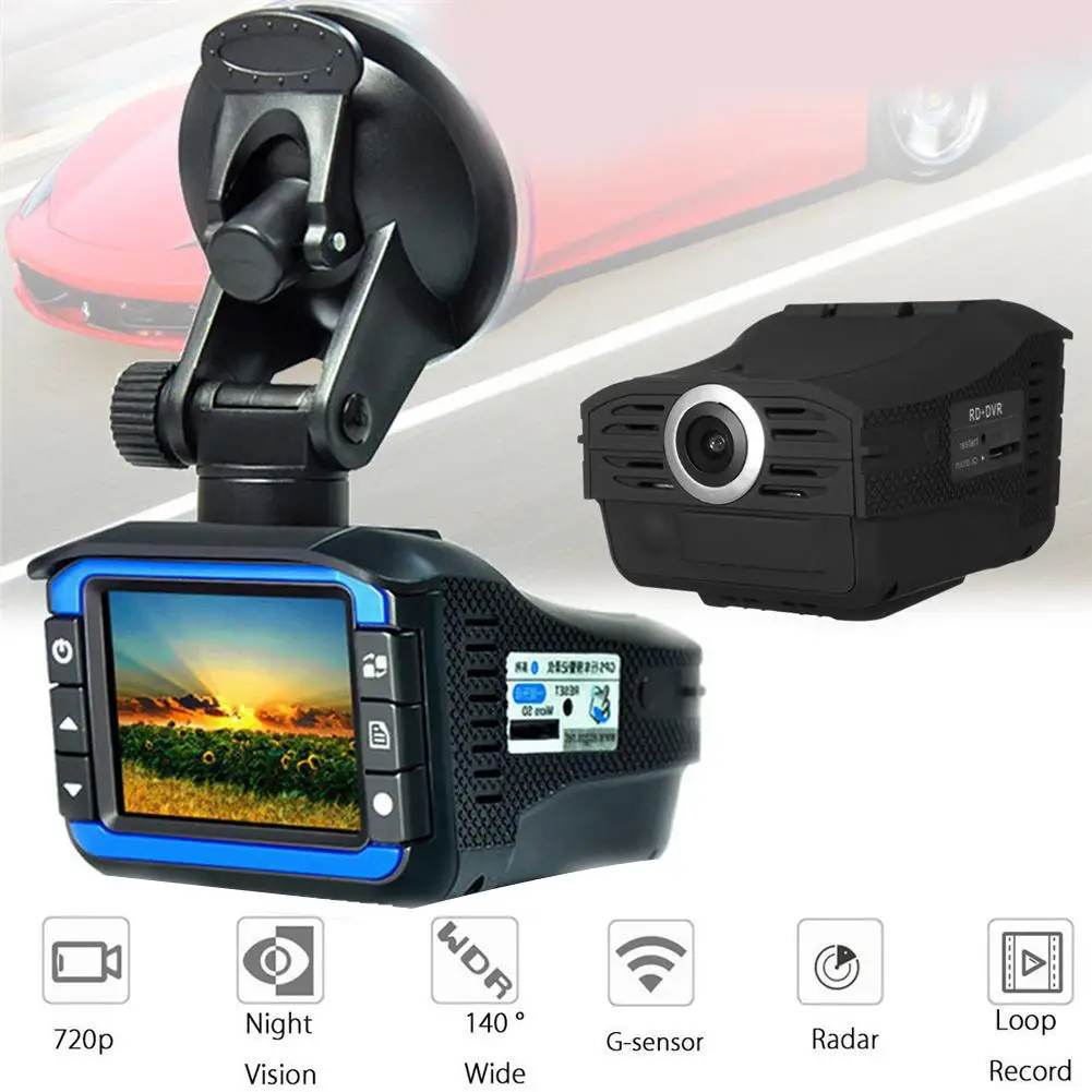 

Car DVR Cyclic Recording 2-in-1 2 Inch HD 720P Car DVR Camera Radars Detector Video Recorder Dash Cam Russia Car anti radar