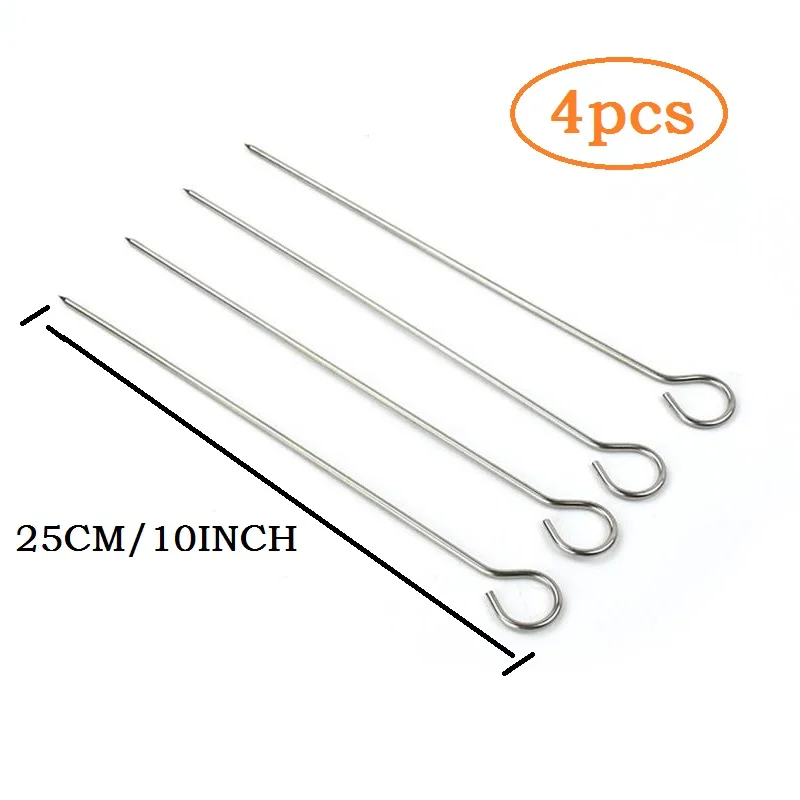 4pcs Stainless Steel BBQ Skewers with Grill Rack Holder set Kabob Barbecue Skewer Needle Grilling BBQ Accessories Kitchen Tools