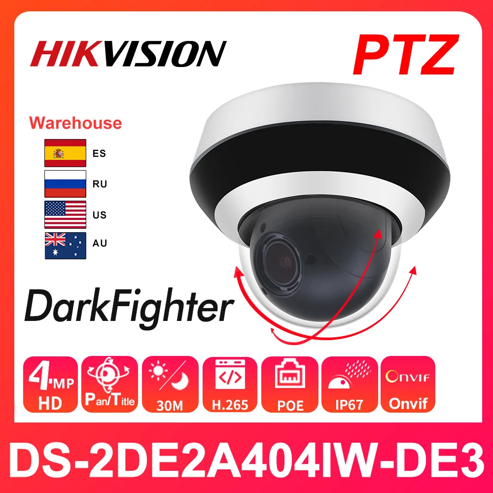 Hikvision cámara IP PTZ DS-2DE2A404IW-DE3 2,8-12-12mm IR 4X Zoom PoE H.265 vídeo CCTV vigilancia APP al aire libre de Audio cámara domo