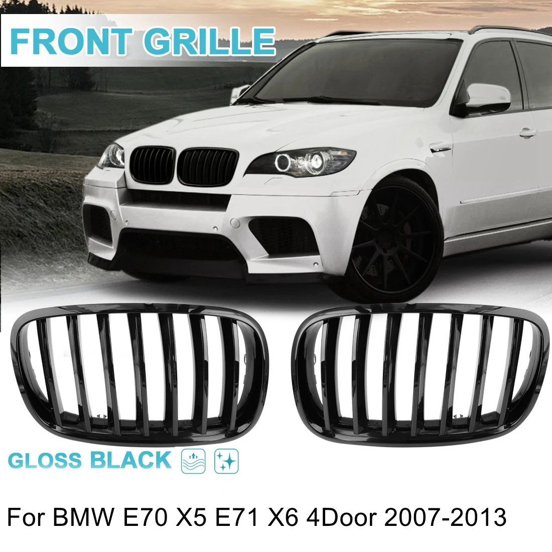 Best UXCELL 2PCS Front Gloss Black Dual Slat Bumper Kidney Grille Grill For BMW E70 X5 E71 X6 E46 E90 5 Series F30 F10 1997 2016