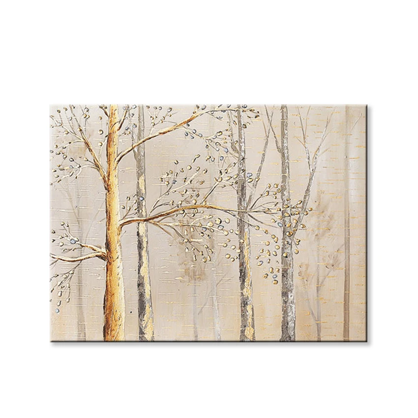 

Красивые Золотые деревья, пейзаж, картина маслом ручной работы на холсте, настенное искусство, подвесная картина, постер для гостиной, спальни