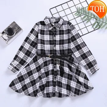 

Elegant Girls Casual Long Sleeve Plaid Shirt Dress With Belt Fashion Teenager Blouse Dresses 4 5 6 7 8 9 10 11 12 13 Years